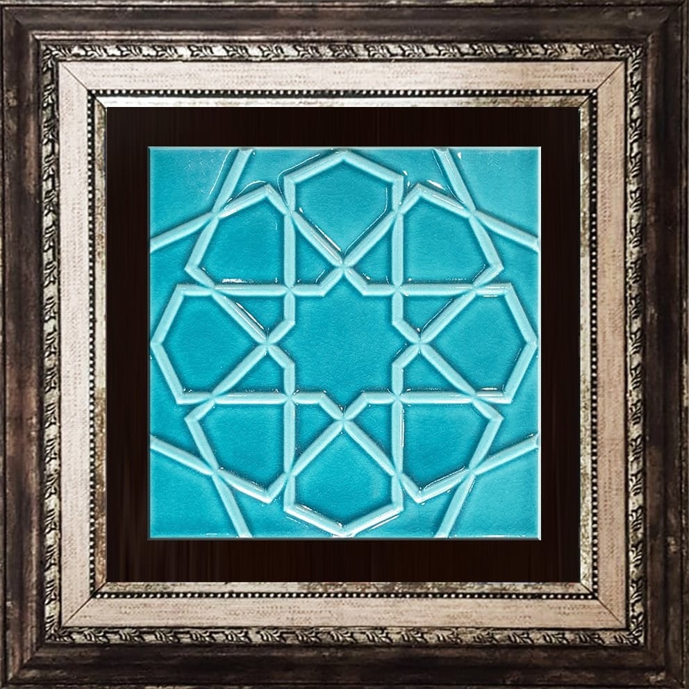 BORHOMEÇini 20x20 Cm Rölyefli Turkuaz Selçuklu Yıldızı Deseni Çini Karo