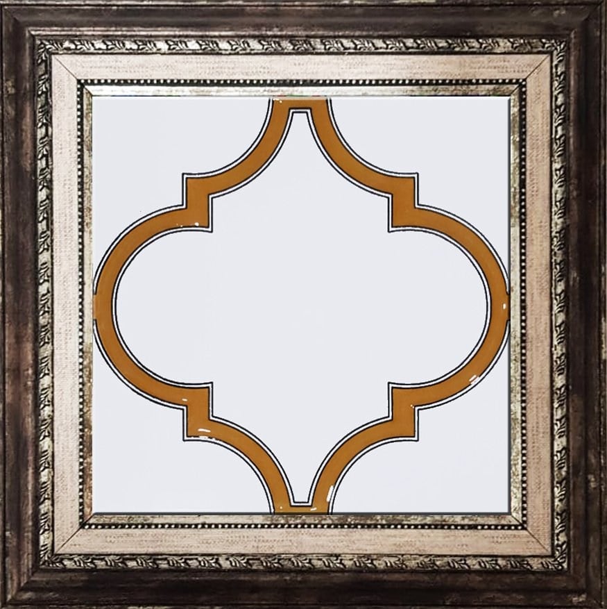 BORHOMEçini 20x20 cm SP 103 Arabesk Sarı Beyaz Desenli Kütahya çini
