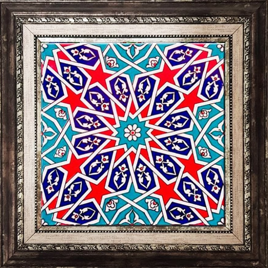 BORHOMEÇini 20x20 Cm Ac 28 Geometrik Desenli İznik Kırmızı Çini Karo