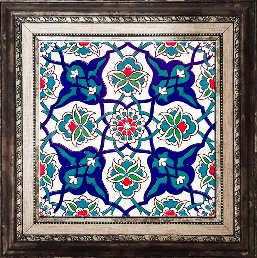 BORHOMEÇini 20x20 Cm Ac 27 Kütahya Çini Rumi Desenli İznik Çini Karo