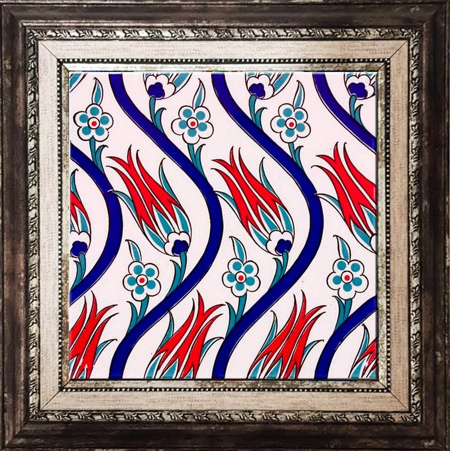 BORHOMEÇini 20x20 Cm Ac 20 Sarmaşık Lale Desenli Çini Seramik Karo