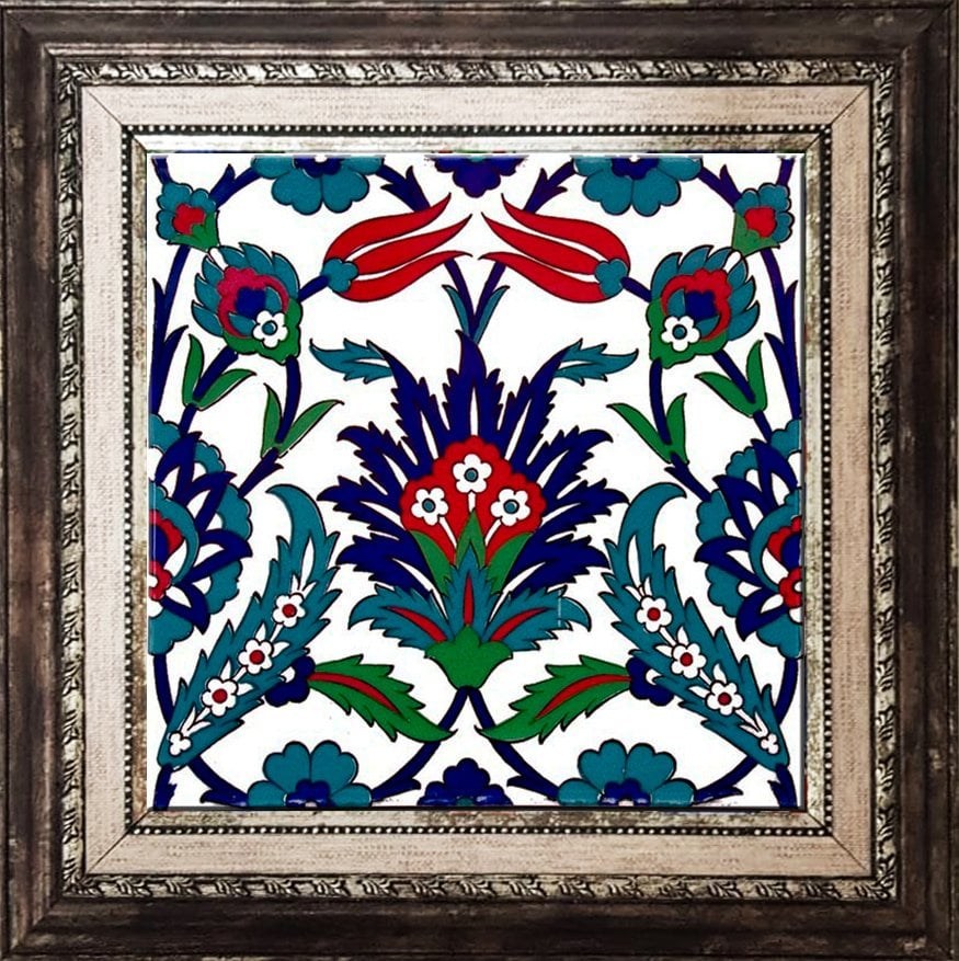 BORHOMEÇini 20x20 Cm Ac 19 Laleli Desen Osmanlı Çini Seramik Karo