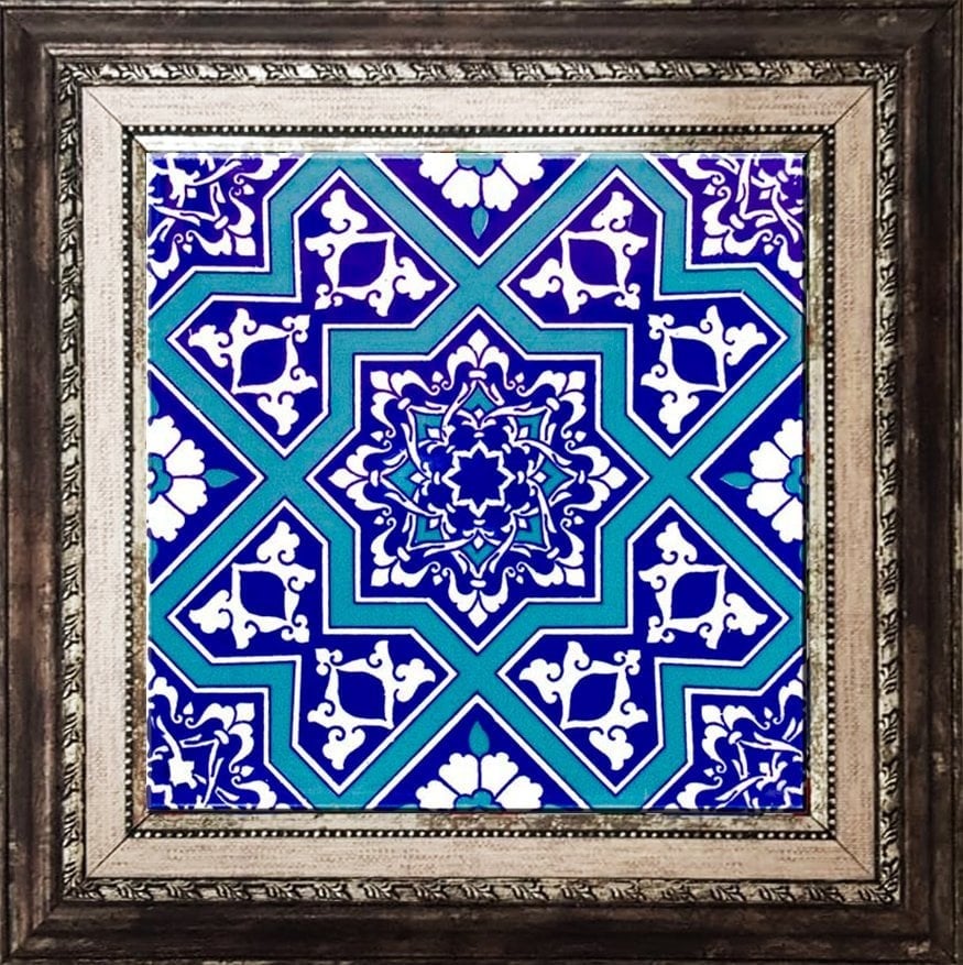 BORHOMEÇini 20x20 Cm Ac 12 Selçuk Yıldız Geçme Desenli Çini Karo