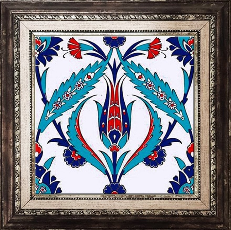 BORHOMEÇini 20x20 Cm Ac 2 Kırmızı Lale Desenli İznik Çini Seramik Karo