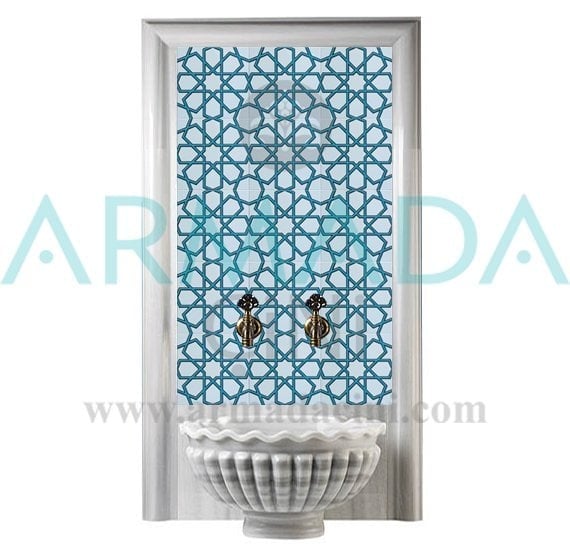 BORHOMEÇini 60x100 Cm SP 89-v Turkuaz Beyaz Serigraf Türk Hamamı Pano