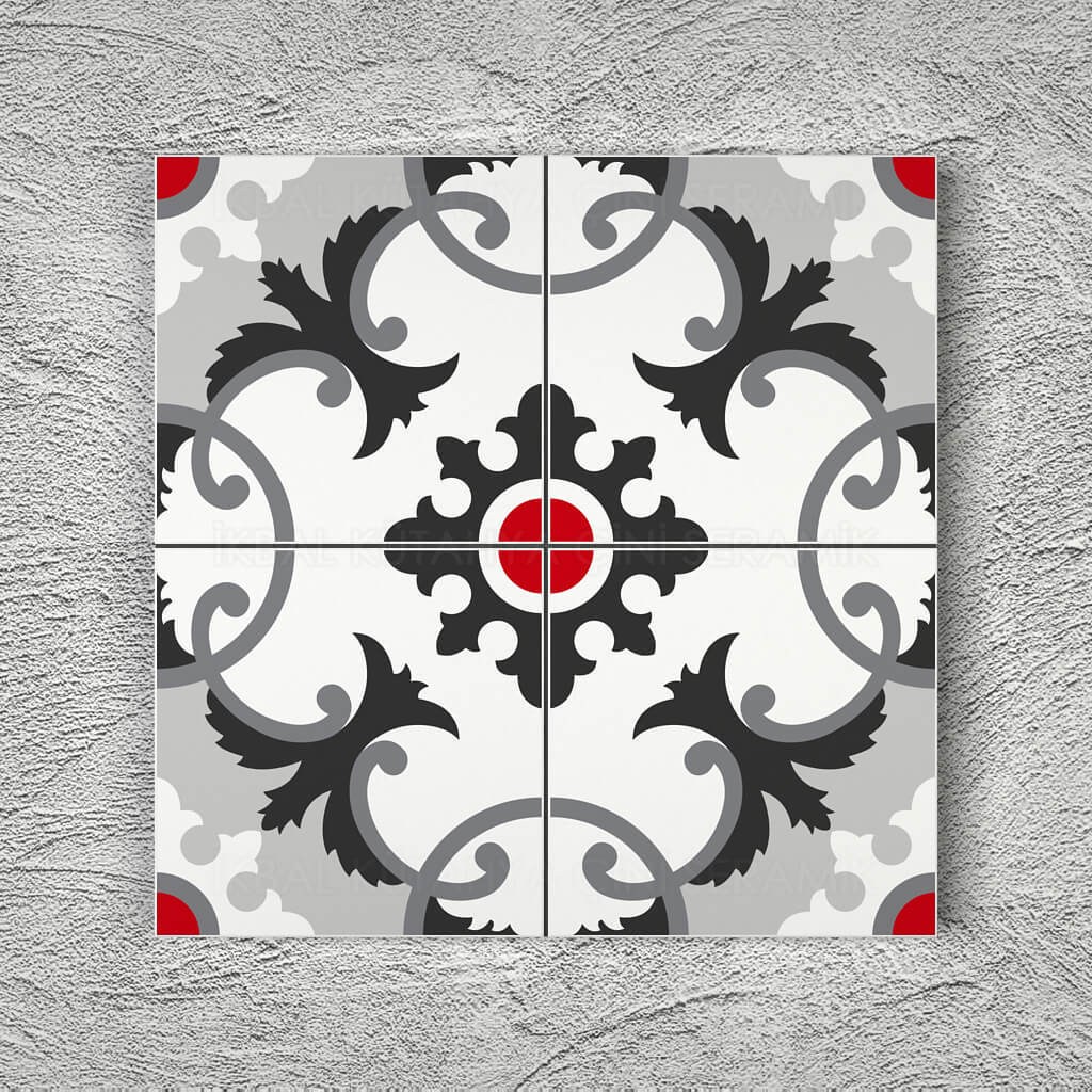 BORHOMEÇini 20x20 Cm YC 26 Gri Beyaz Arabesk Yer Çinisi